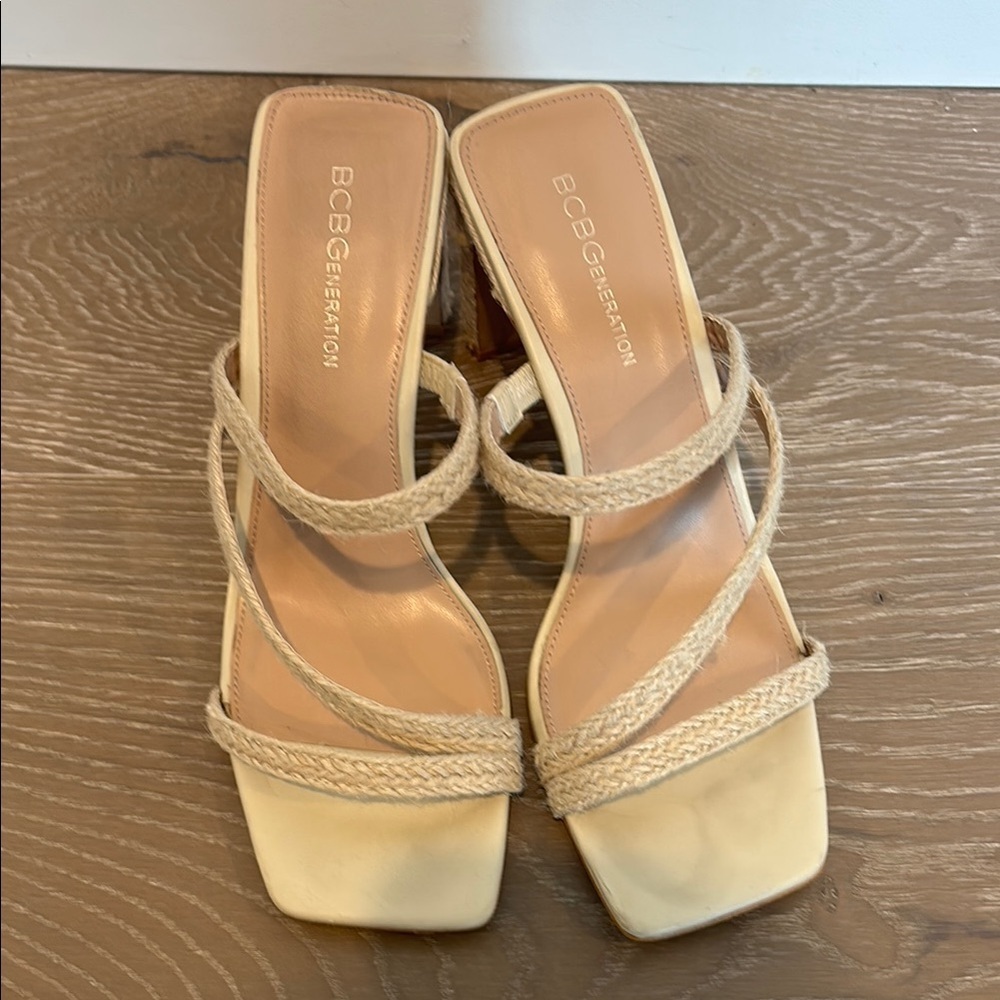 BCBGeneration Women's Cream Square Toe Sandals 8 056
